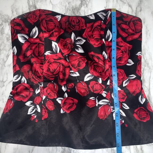 White House Black Market Black Red White Roses Top Bustier Corset Elegant Size 2 - Picture 6 of 8